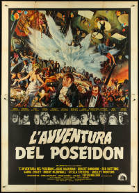 4p0031 POSEIDON ADVENTURE Italian 2p 1973 Kunstler art of Gene Hackman & passengers escaping!