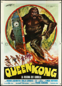 4p0293 QUEEN KONG Italian 2p 1977 fantastic art of giant ape terrorizing Big Ben in London!