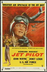 4p0793 JET PILOT 1sh 1957 great artwork of John Wayne, jet-hot thrills, Howard Hughes!