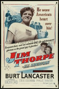 4p0794 JIM THORPE ALL AMERICAN 1sh 1951 Burt Lancaster as greatest athlete of all time!