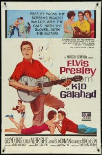 4p0797 KID GALAHAD 1sh 1962 art of Elvis Presley singing with guitar, boxing & romancing!