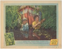 4p0451 AFRICAN QUEEN LC #7 1952 Humphrey Bogart & Katharine Hepburn pull boat through swamp!