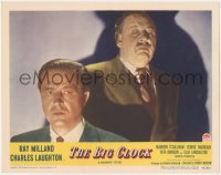 4p0455 BIG CLOCK LC #1 1948 best close up of creepy Charles Laughton looking at puzzled Ray Milland!