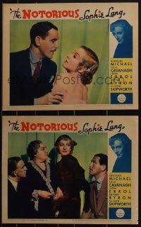 4p0624 NOTORIOUS SOPHIE LANG 2 LCs 1934 great images of jewel thief Gertrude Michael in title role!