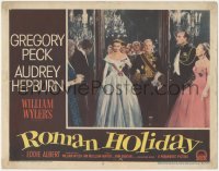 4p0538 ROMAN HOLIDAY LC #6 1953 Audrey Hepburn in full princess outfit escorted into room!