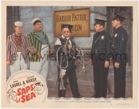 4p0539 SAPS AT SEA LC #6 R1946 cops look at tied up Laurel & Hardy being led by beaten man, rare!