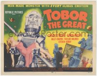 4p0437 TOBOR THE GREAT TC 1954 man-made funky robot with every human emotion holding sexy girl!