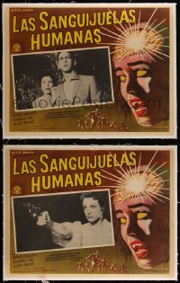 4p0013 BRAIN EATERS 8 linen Mexican LCs 1963 AIP, horror art of girl's brain exploding by Contreras!