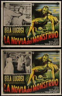 4p0020 BRIDE OF THE MONSTER 2 linen Mexican LCs 1958 Ed Wood, Bela Lugosi, Tor Johnson, cool art!