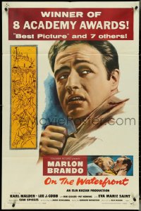 4p0846 ON THE WATERFRONT 1sh R1959 directed by Elia Kazan, classic image of Marlon Brando!