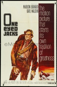 4p0849 ONE EYED JACKS 1sh 1961 art of star & director Marlon Brando with gun & bandolier!