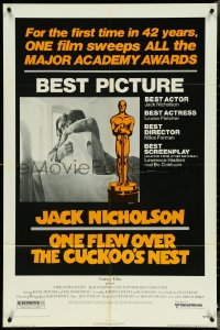 4p0850 ONE FLEW OVER THE CUCKOO'S NEST awards 1sh 1975 Nicholson & Sampson, Forman, Best Picture!