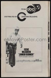 4p0206 JUNIOR BONNER pressbook 1972 full-length rodeo cowboy Steve McQueen carrying saddle!