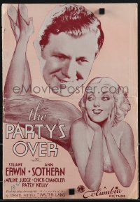 4p0209 PARTY'S OVER pressbook 1934 Stuart Erwin, great art of sexy Ann Sothern, very rare!