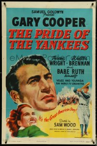 4p0868 PRIDE OF THE YANKEES 1sh R1949 Gary Cooper as Lou Gehrig, Babe Ruth himself in uniform!