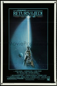 4p0878 RETURN OF THE JEDI 1sh 1983 George Lucas, art of hands holding lightsaber by Reamer!
