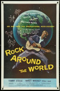 4p0883 ROCK AROUND THE WORLD 1sh 1957 early rock & roll, great artwork of Tommy Steele!