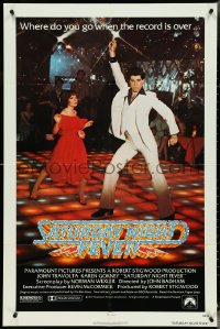 4p0892 SATURDAY NIGHT FEVER 1sh 1977 best image of disco John Travolta & Karen Lynn Gorney!