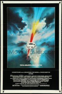 4p0927 SUPERMAN 1sh 1978 D.C. comic book superhero Christopher Reeve, cool Bob Peak logo art!
