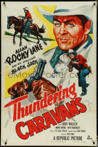 4p0947 THUNDERING CARAVANS 1sh 1952 great artwork of cowboy Rocky Lane w/smoking gun & Black Jack!