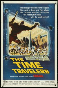 4p0949 TIME TRAVELERS 1sh 1964 cool Reynold Brown sci-fi art of the crack in space and time!
