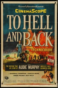 4p0952 TO HELL & BACK 1sh 1955 Audie Murphy's life story as soldier in World War II, Brown art!