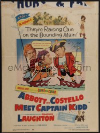 4p0079 ABBOTT & COSTELLO MEET CAPTAIN KIDD WC 1953 art of pirates Bud & Lou with Charles Laughton!