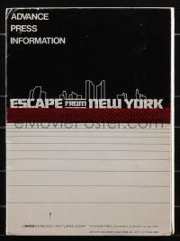 4p0191 ESCAPE FROM NEW YORK presskit w/ 4 stills 1981 John Carpenter, rare different advance art!