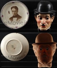4s0903 LOT OF 2 CHARLIE CHAPLIN ITEMS 1910s & 1960s cool decorative plate & plastic face mask!