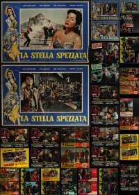 4s0679 LOT OF 53 FORMERLY FOLDED ITALIAN 19X27 PHOTOBUSTAS 1950s-1960s a variety of movie images!
