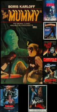 4s0939 LOT OF 8 UNFOLDED & FORMERLY FOLDED MISCELLANEOUS HORROR/SCI-FI POSTERS 1980s mostly video!