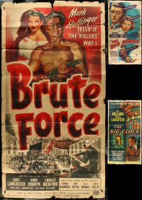 4s0016 LOT OF 4 FOLDED FILM NOIR KRAFTBACKED THREE-SHEETS 1940s Lancaster in Brute Force + more!