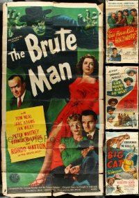 4s0018 LOT OF 4 FOLDED KRAFTBACKED THREE-SHEETS 1940s Rondo Hatton in The Brute Man + more!