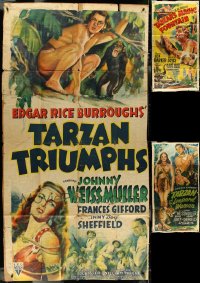 4s0017 LOT OF 3 FOLDED KRAFTBACKED TARZAN THREE-SHEETS 1940s great images from jungle movies!