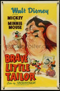 4t1003 BRAVE LITTLE TAILOR 1sh R1950 Walt Disney, RKO, giant with Mickey & Minnie Mouse, ultra rare!