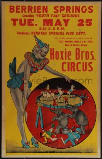 4t0030 HOXIE BROS. CIRCUS 14x22 circus poster 1971 art of sexy female clown & other acts, rare!