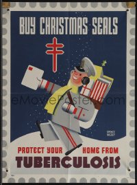 4t0028 BUY CHRISTMAS SEALS 11x15 special poster 1944 mailman carrying presents by Spence Wildey!