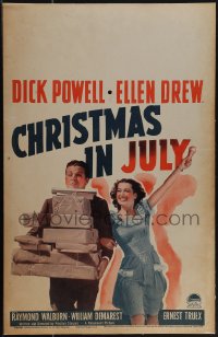 4t0058 CHRISTMAS IN JULY linen WC 1940 Preston Sturges, Dick Powell & Ellen Drew, different & rare!