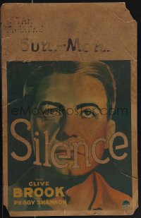 4t0077 SILENCE WC 1931 great c/u art of Clive Brook literally silenced by the movie title, rare!