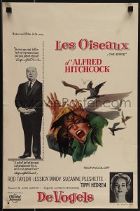 4w0294 BIRDS Belgian 1963 Alfred Hitchcock shown, Tippi Hedren, classic intense attack artwork!