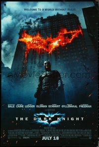 4w0781 DARK KNIGHT int'l advance DS 1sh 2008 Christian Bale as Batman in front of burning bat symbol!