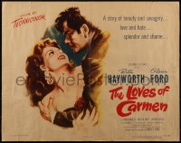 4w0380 LOVES OF CARMEN 1/2sh 1948 romantic close up of sexy Rita Hayworth & Glenn Ford, rare!