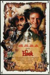 4w0854 HOOK DS 1sh 1991 artwork of pirate Dustin Hoffman & Robin Williams by Drew Struzan!