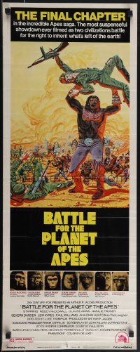 4w0148 BATTLE FOR THE PLANET OF THE APES insert 1973 great sci-fi art of war between apes & humans!