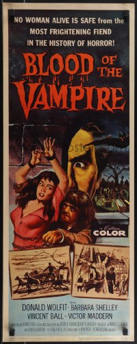 4w0152 BLOOD OF THE VAMPIRE insert 1958 he begins where Dracula left off, Joseph Smith horror art!