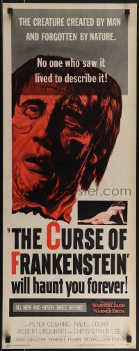 4w0160 CURSE OF FRANKENSTEIN insert 1957 artwork of Christopher Lee as the monster, very rare!