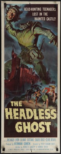 4w0181 HEADLESS GHOST insert 1959 head-hunting teenagers lost in the haunted castle, cool art by Brown!