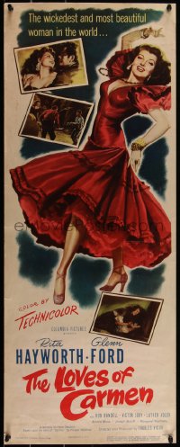 4w0187 LOVES OF CARMEN insert 1948 full-length art of sexy Rita Hayworth, Glenn Ford, ultra rare!