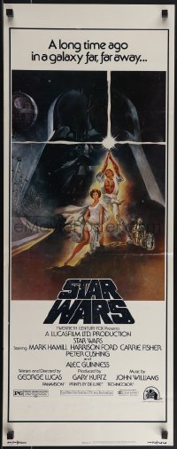 4w0218 STAR WARS insert 1977 George Lucas classic, iconic Tom Jung art of Vader over Luke & Leia!