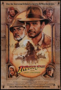 4w0862 INDIANA JONES & THE LAST CRUSADE advance 1sh 1989 Ford/Connery over brown background by Drew!